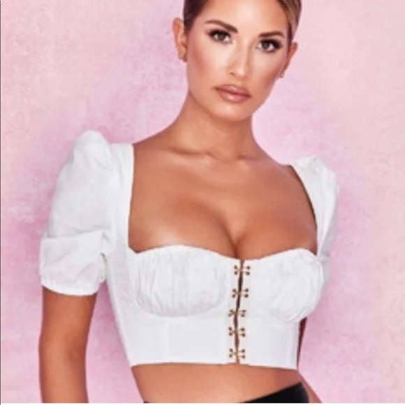 House of CB 'TIA' White Puff Sleeved Corset Top - Picture 1 of 5